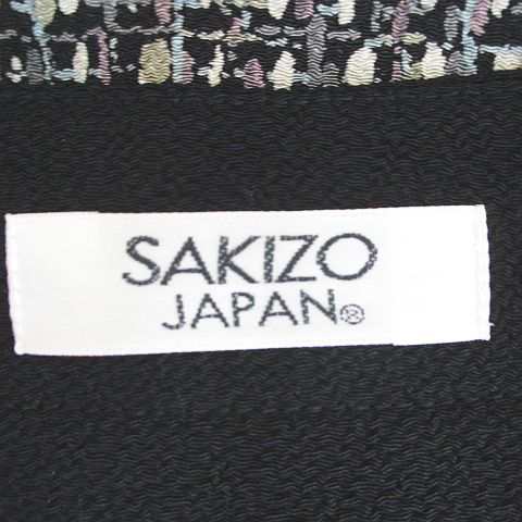 中古】SAKIZO JAPAN 格子柄 ノーカラージャケット 薄手 黒系 ブラック