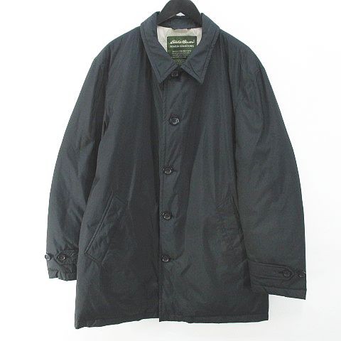 【中古】エディーバウアー EDDIE BAUER ダウンコート ステンカラー ロング丈 M 黒 ブラック ボタン 裏地 無地 メンズ｜au PAY  マーケット