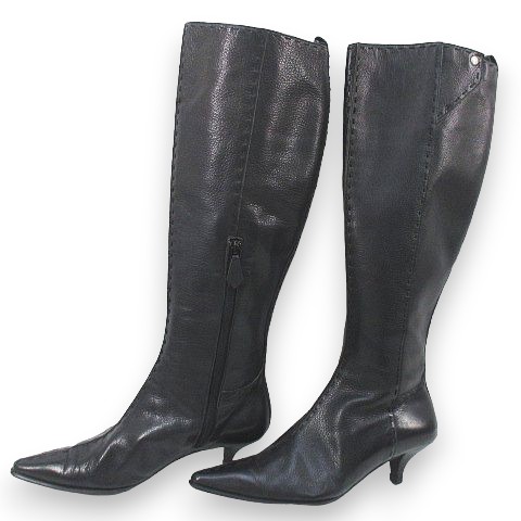 中古】エルメス HERMES ロングブーツ ステッチ ボタン ブラック 黒系  