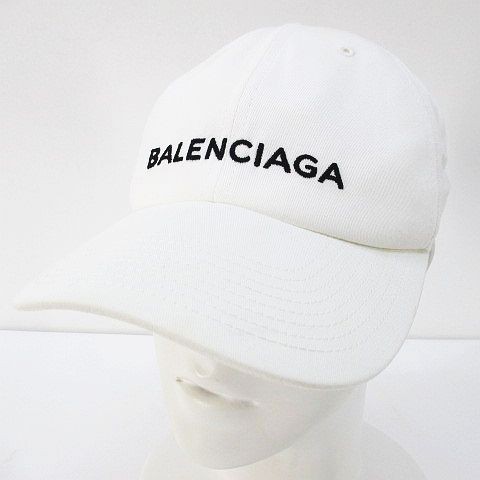 バレンシアガ BALENCIAGA ベースボールキャップ 帽子 野球帽 L ホワイト 白 ロゴ文字 刺繍 服飾小物 帽子