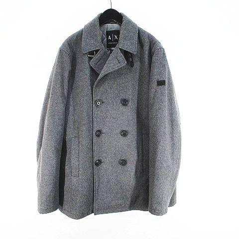 【中古】アルマーニエクスチェンジ A/X ARMANI EXCHANGE ミドル丈 ピーコート XL 灰系 グレー 中綿 毛 ウール