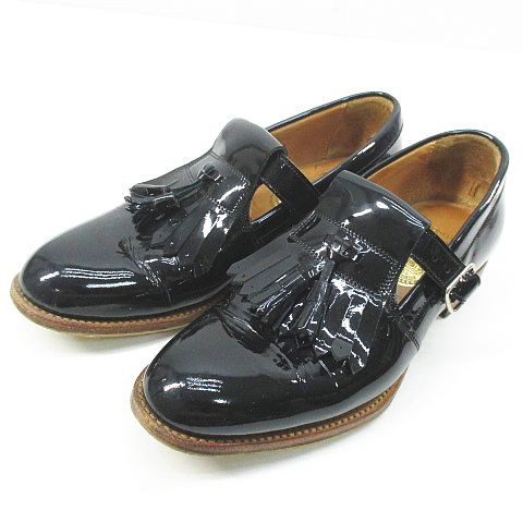 【中古】チーニー CHEANEY pixie タッセルシューズ 3 ブラック 黒系 エナメル レザー イングランド製 レディースの通販は