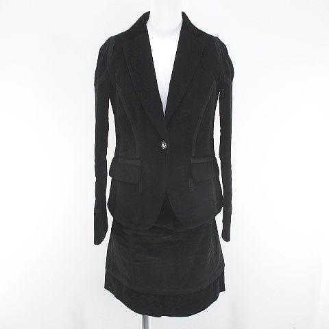 【中古】ルイヴィトン LOUIS VUITTON セットアップ ジャケット 膝丈 台形スカート コーデュロイ ベロア シルク 34 黒の通販は