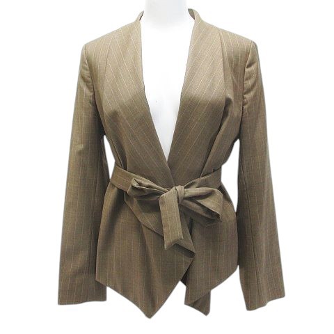 【中古】マックスマーラ MAX MARA 長袖 ジャケット 44 茶系 ブラウン ストライプ柄 毛 ウール 裏地 ストレッチの通販は