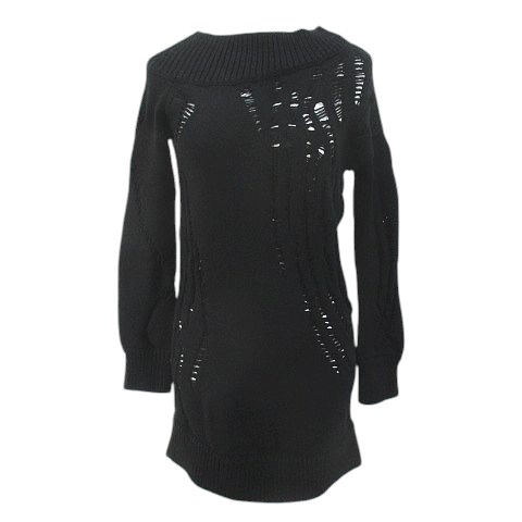 【中古】ヘルムートラング HELMUT LANG 長袖 ロング丈 ニット セーター P 黒系 ブラック シースルー 毛  907HW704の通販は