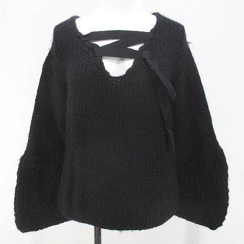 【中古】グッチ GUCCI 長袖 ニット セーター 黒系 ブラック リボン 毛 ウール イタリア製 104562 X8005 国内正規 レディースの通販は