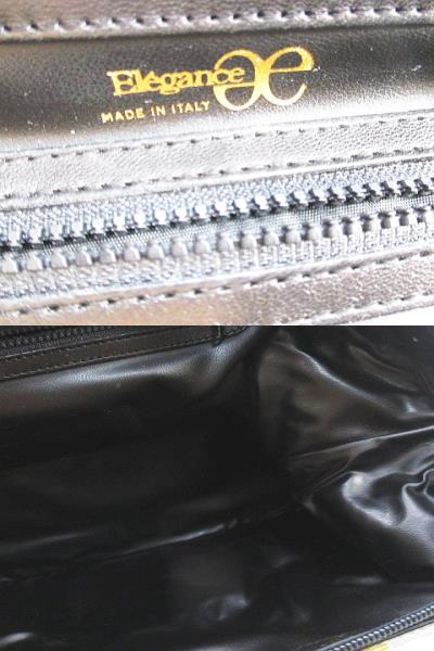 【中古】Elegance エレガンス ハンドバッグ ボストンバッグ タッセル 編みデザイン ブラック 黒系 レザー イタリア製の通販は