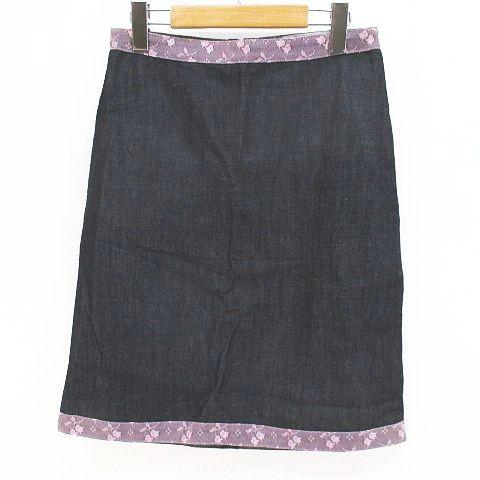 【中古】ヴェルサーチ ヴェルサーチェ VERSACE 膝丈 台形 デニムスカート スカート 26/40 インディゴ系 レース 綿の通販は