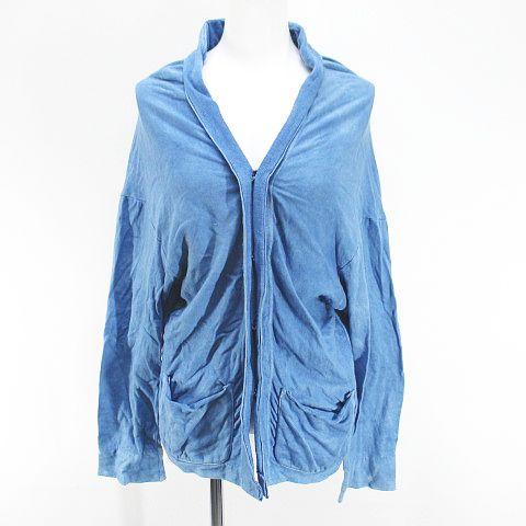 【中古】ワイズ Y's インディゴ indigo 長袖 カーディガン 2 青系 ブルー 日本製 スナップボタン ポケット 綿 コットン レディースの通販は