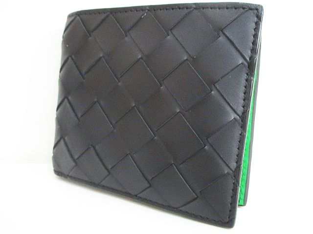 【中古】ボッテガヴェネタ BOTTEGA VENETA イントレチャート コンパクトウォレット 二つ折り財布 レザー ブラックの通販は