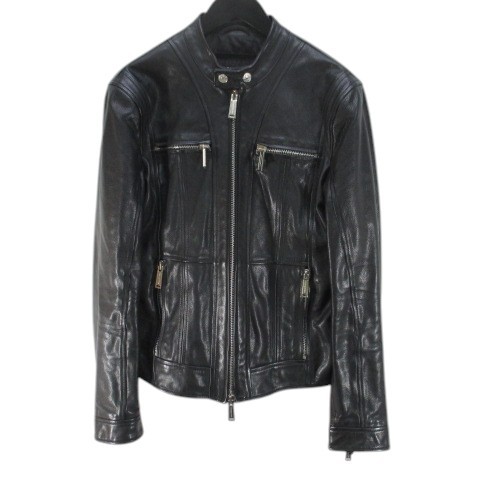 ディースクエアード DSQUARED2 S74AM0556 SX7818 革ジャン レザージャケット ライダース 牛革 46 黒系