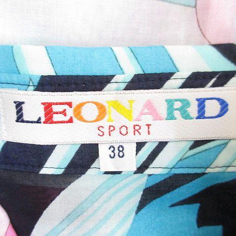レオナールスポーツ LEONARD SPORT 花柄 フラワー 七分袖 シャツ ブラウス 38 水色 ライトブルー 日本製 シースルー 透け感 胸ポケット 綿 レオナールスポーツ LEONARD SPORT 花柄 フラワー 七分袖 シャツ