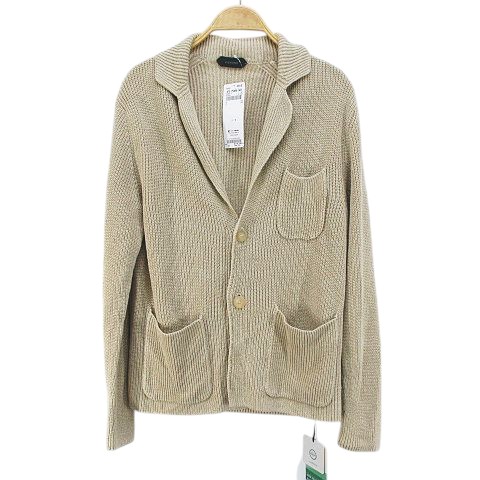 【中古】未使用品 ザノーネ ZANONE 長袖 カーディガン 46 ベージュ系 ボタン 麻 リネン ボタン ポケット イタリア製 タグ付き メンズ