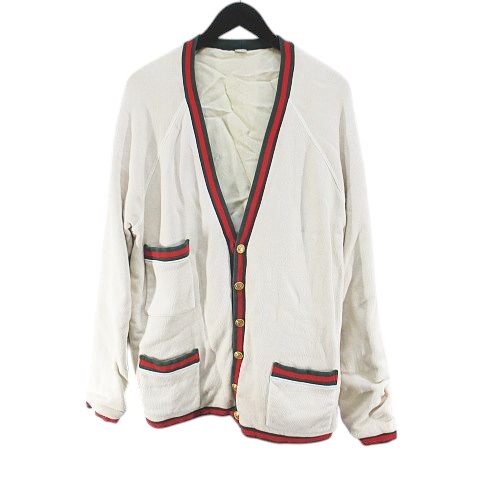 【中古】グッチ GUCCI 688203 XJD43 リバーシブル カーディガン 厚手 M 白系 オフホワイト イタリア製 総柄 メンズ