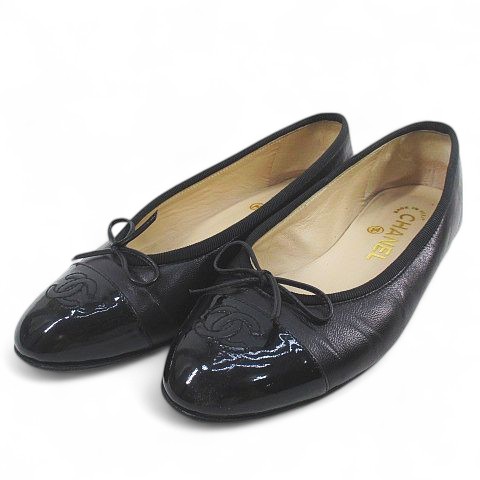 シャネル CHANEL フラットシューズ パンプス リボンココマーク 35