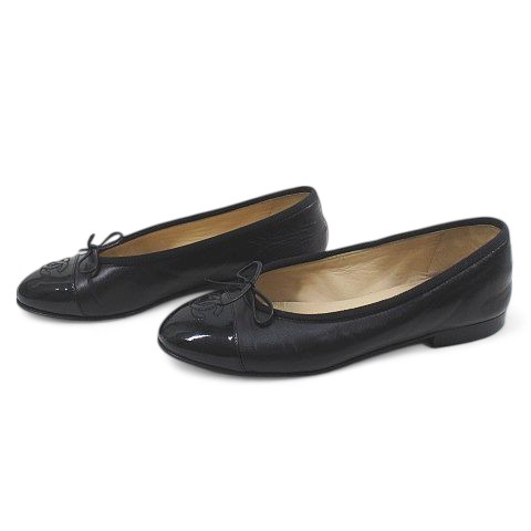 シャネル CHANEL フラットシューズ パンプス リボンココマーク 35