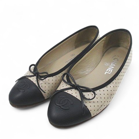 シャネル CHANEL フラットシューズ パンプス リボン パイピング ココ