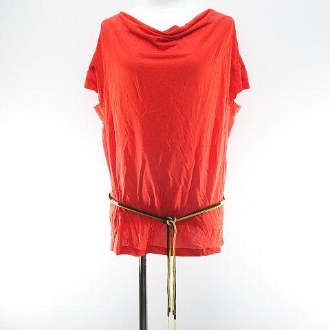 【中古】ルイヴィトン LOUIS VUITTON 半袖 カットソー L オレンジブラウン ドレープネック ロープ チャーム ステッチ