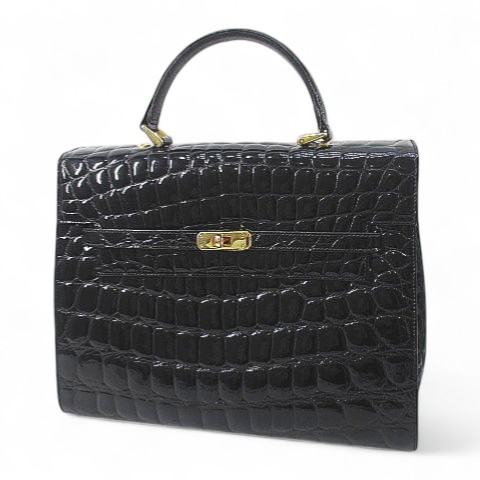 【中古】ANNABELLA アナベラ ハンドバッグ ゴールド金具 クロコダイル レザー レディース