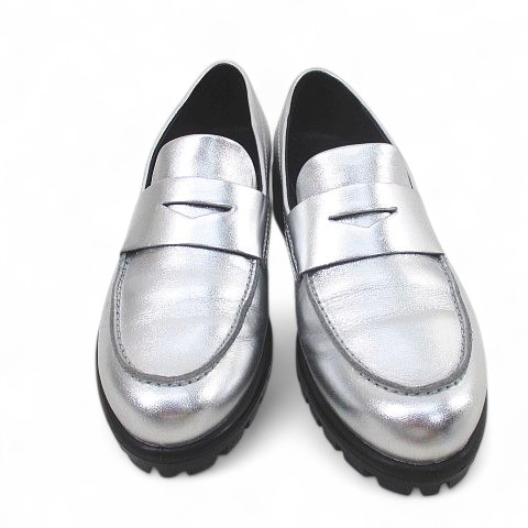 中古】ECCO エコー ローファー モッドトレイ 36 シルバー レザー