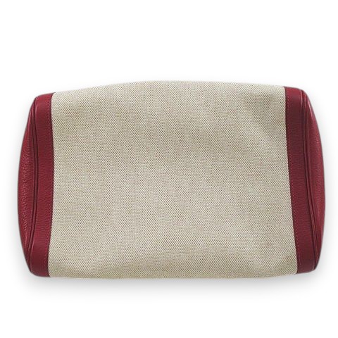 中古】エルメス HERMES toilet bag in burgundy leather and beige