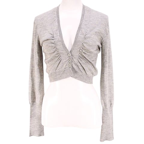 【中古】ブルネロクチネリ CASHMERE 長袖 カーディガン ショート丈 グレー ミックス ギャザー ボタン リブ レディース
