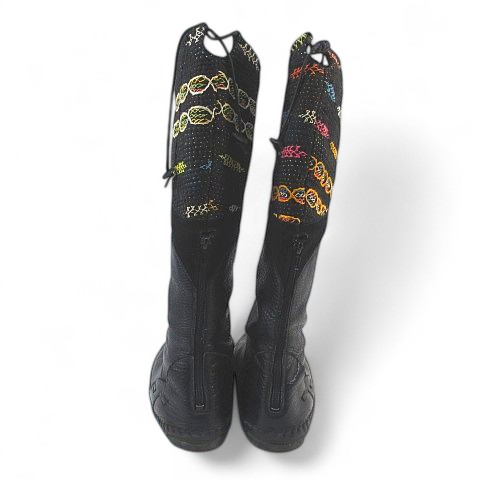 【中古】isabel イザベル ロングブーツ フラット ステッチ 38 ブラック 黒  レザー スエード  布 レディース 中古】isabel イザベル ロングブーツ フラット ステッチ 38 ブラック