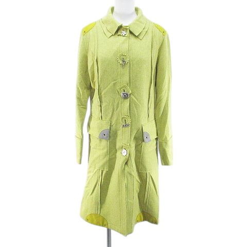 【中古】アルベロベロ　ALBEROBELLO olleborebla ロング丈 ステンカラーコート 薄手 黄緑 ライトグリーン 日本製 毛