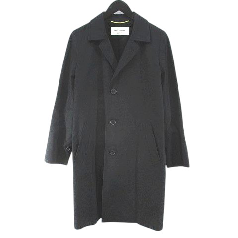 【中古】サンローラン パリ SAINT LAURENT PARIS ヒョウ柄 レオパード柄 チェスターコート ロング丈 36 黒系 ブラック