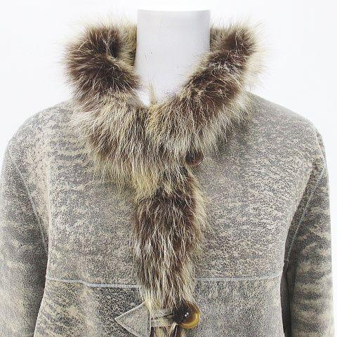 【中古】R&L ROSENBERG&LENHART ムートンコート ロング丈 ブルーフォックスファー 毛皮 36 灰系 グレー ポケット レディース 中古】R&L ROSENBERG&LENHART ムートンコート ロング丈 ブルー