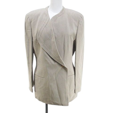 【中古】ジョルジオアルマーニ GIORGIO ARMANI アンサンブル ジャケット ノースリ カットソー 絹 38 ベージュ