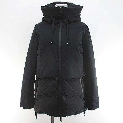 【中古】デュノ DUNO ダウン パーカー ジャケット 40 黒系 ブラック ダブルジップ ロゴ 金具 裏地 レディース