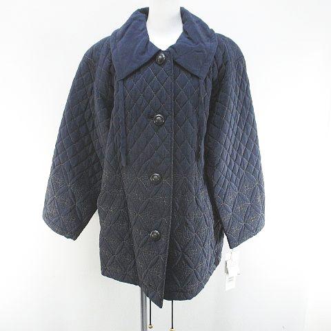 【中古】未使用品 ダナパリ DANAPARIS キルティングコート ミディアム丈 絹 シルク 9 紺系 ネイビー 日本製 刺繍 裏地