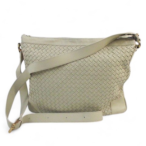 【中古】ファロルニ FALORNI ショルダーバッグ クロスボディ 斜めがけ  編みデザイン アイボリー レザー イタリア製