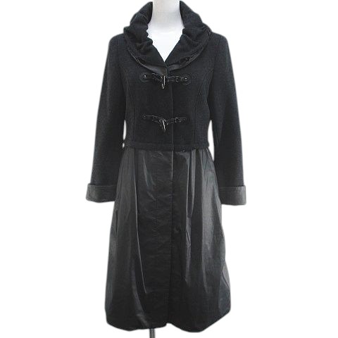 【中古】レラリック RES RALIQUE ダッフルコート ロング丈 9 灰系 ダークグレー トグルボタン 切替 裏地 レディース