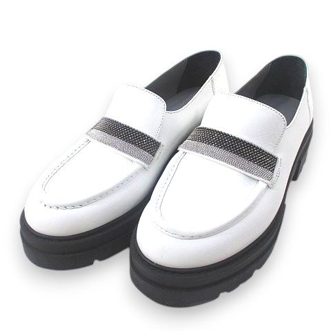 【中古】FABIANA FILIPPI ファビアナフィリッピ ローファー 厚底 メタルビーズ モニーレ ホワイト 白系 レザー 37