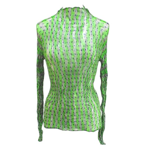 【中古】イッセイミヤケ ISSEY MIYAKE FETE IF44FJ778 ストライプ柄 水玉 ドット 長袖 カットソー プリーツ 3