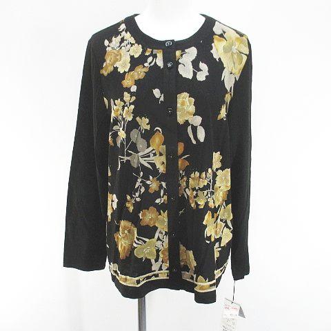 【中古】未使用品 ベルバラール BELLEBALARD アンサンブル ツインニット 花柄 長袖 カーディガン セーター L 黒