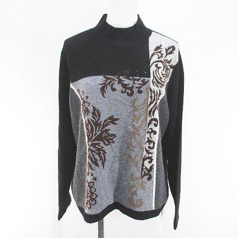 【中古】未使用品 シャミー Chamois 長袖 ニット セーター クルーネック カシミヤ 44 黒系 ブラック ラインストーン