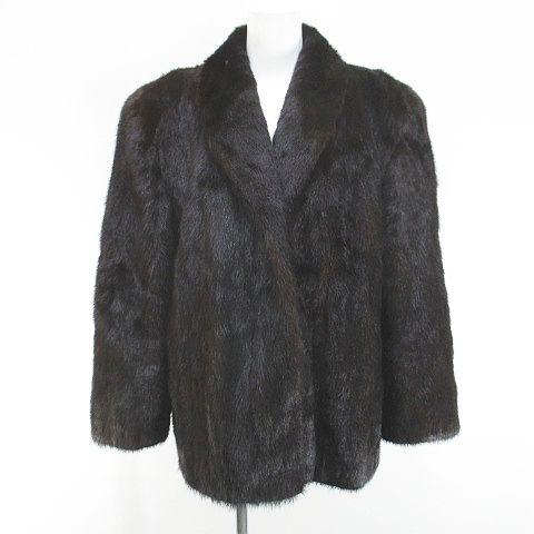 【中古】毛皮コート ジャケット ミディアム丈 ミンクファー 13 茶系 ブラウン ホック 裏地 レディース