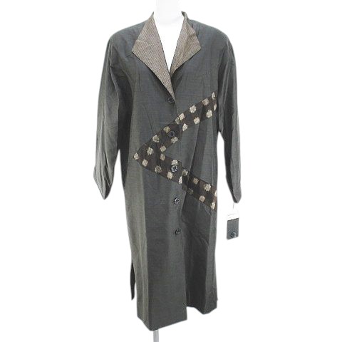 【中古】未使用品 飛天 あいびぶれ ロングコート 薄手 絹 シルク FREE グレー 日本製 裏地 総柄 タグ付 レディース