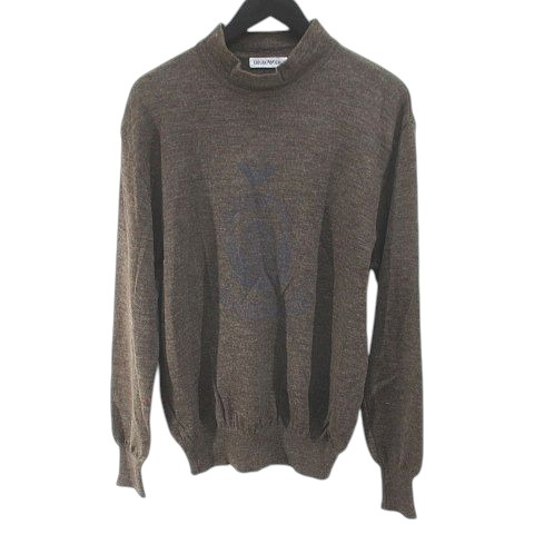 【中古】エンポリオアルマーニ EMPORIO ARMANI 長袖 ニット セーター クルーネック M 茶系 ブラウン 日本製