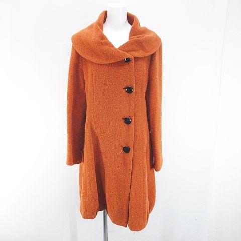 【中古】イグレック igrek ロングコート M オレンジ系 日本製 ポケット アルパカ 毛 ウール 裏地 無地 レディース