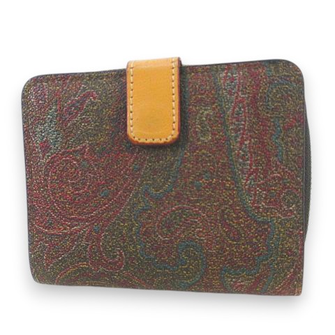 【中古】エトロ ETRO 2つ折り財布 ペイズリー柄 ボルドー系 ジップ コンパクト レディース
