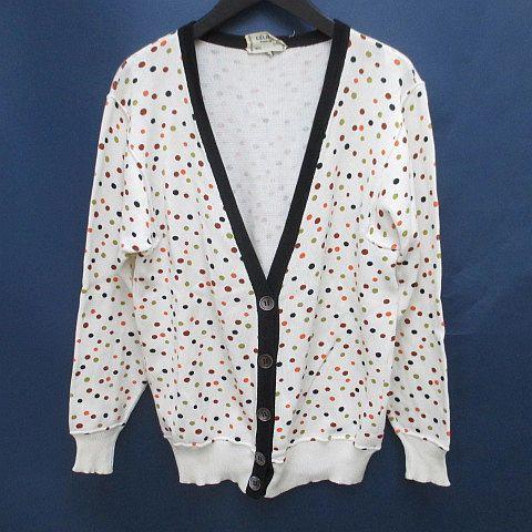 【中古】セリーヌ CELINE 水玉 ドット 長袖 カーディガン ニット 40 白系 ホワイト イタリア製 ヴィンテージ