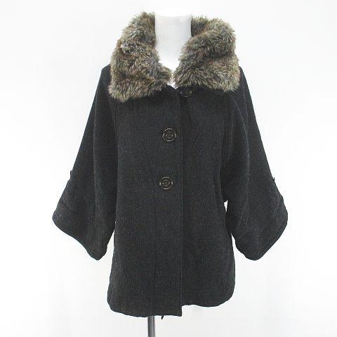 【中古】未使用品 メルベイユアッシュ MERVEILLE H. ジャケット コート ミディアム丈 ファー 38 グレー リボン 毛