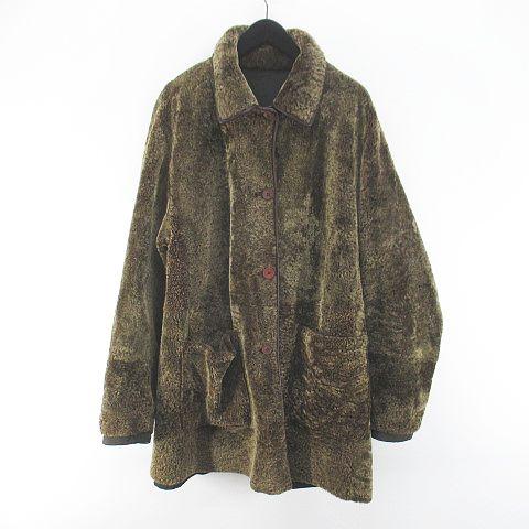 【中古】シアリング SHEARLING リバーシブル ボアコート ミドル丈 ファー 50 茶系 ブラウン イタリア製 ポケット メンズ