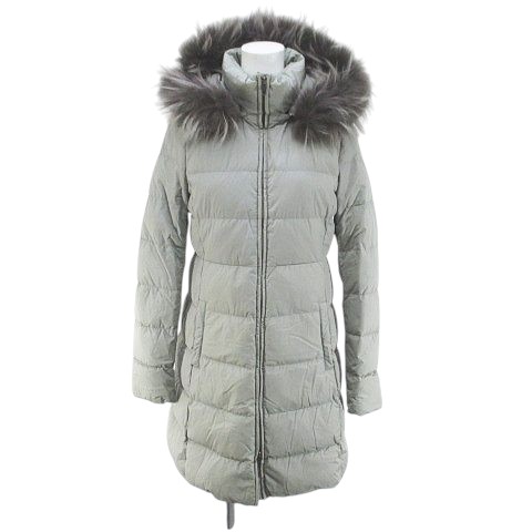 【中古】セオリー Theory 01-4309607 ダウンコート ラクーンファー 毛皮 P 灰系 グレー ジップアップ ポケット 裏地