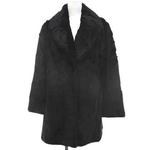 【中古】毛皮 ミンク ファー コート ジャケット ミドル丈 黒系 ブラック ホック 裏地 レディース