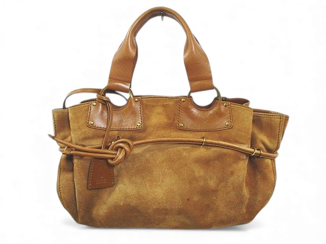 【中古】グッチ GUCCI 95168 1705 トートバッグ ハンドバッグ ポーチ付き キャメル スエード  レザー イタリア製